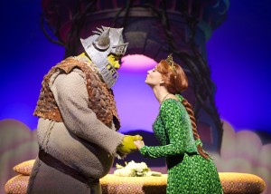 Shrek and Princess Fiona. Shrek The Musical at Theatre Royal Drury Lane, London. Image by Helen Maybanks